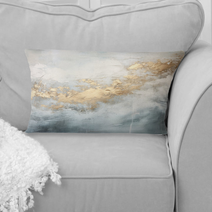 Beige Blue Gold Ocean Storm V - Abstract Shapes Throw Pillow