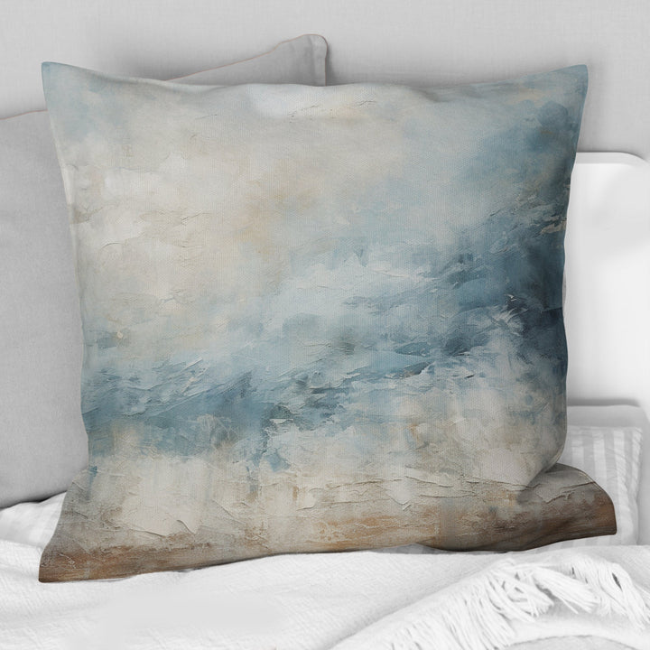 Beige Blue Ocean Storm I - Abstract Shapes Throw Pillow