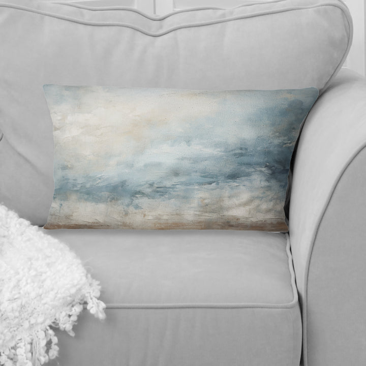 Beige Blue Ocean Storm I - Abstract Shapes Throw Pillow