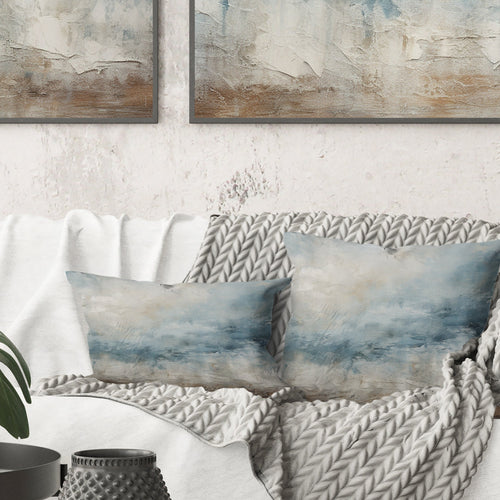 Beige Blue Ocean Storm I - Abstract Shapes Throw Pillow