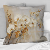 Minimalism Beige And Gold Orchids - Orchids Throw Pillow