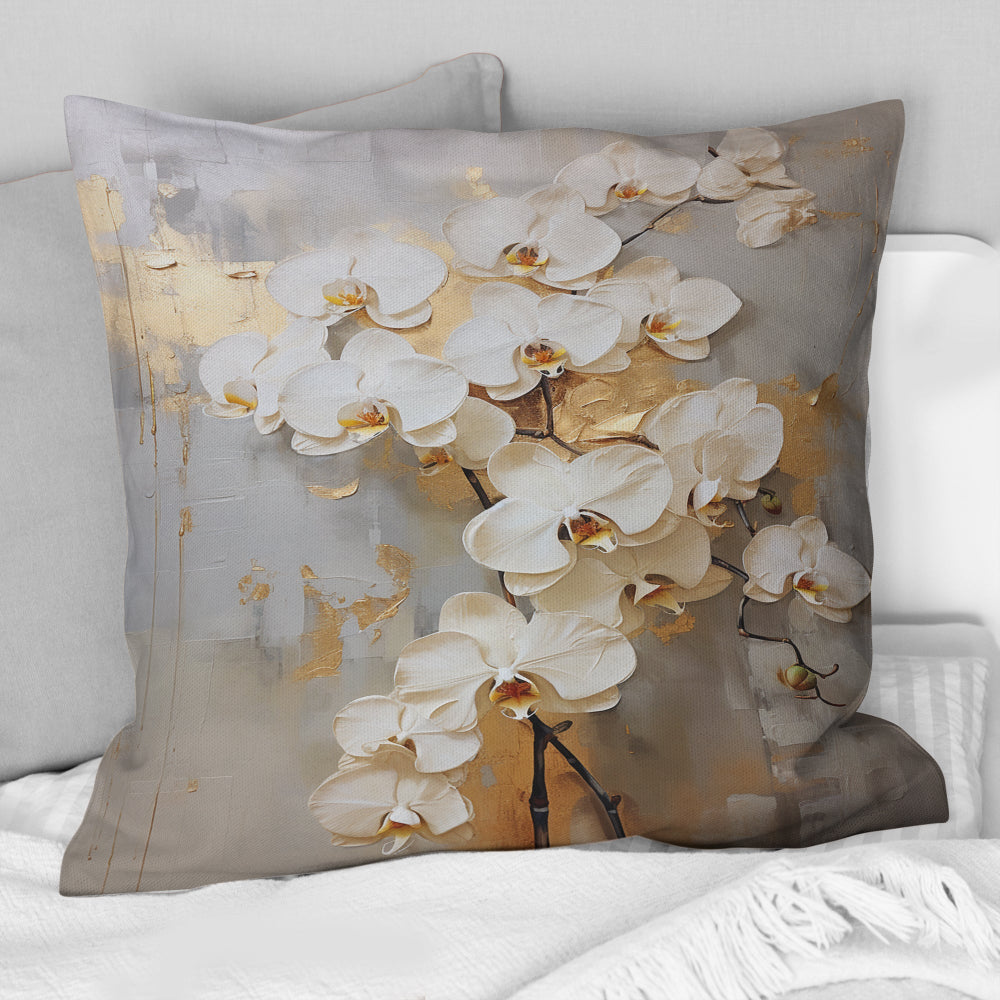 Minimalism Beige And Gold Orchids IV - Orchids Throw Pillow
