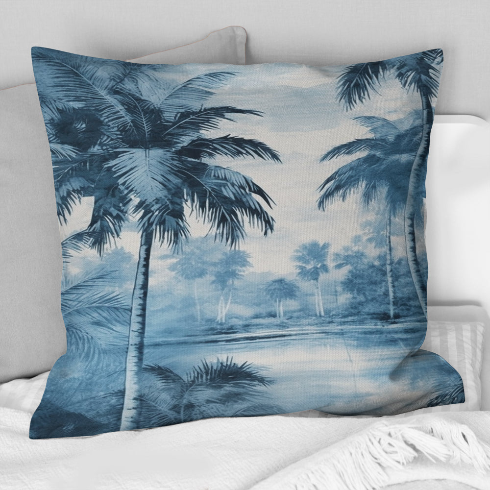 Vintage Blue Palm Trees Shadows I - Palms &amp; Palm Trees Throw Pillow