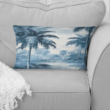 Vintage Blue Palm Trees Shadows I - Palms & Palm Trees Throw Pillow