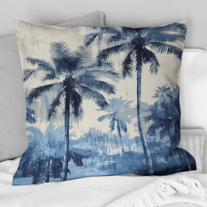 Vintage Blue Palm Trees Shadows II - Palms &amp; Palm Trees Throw Pillow