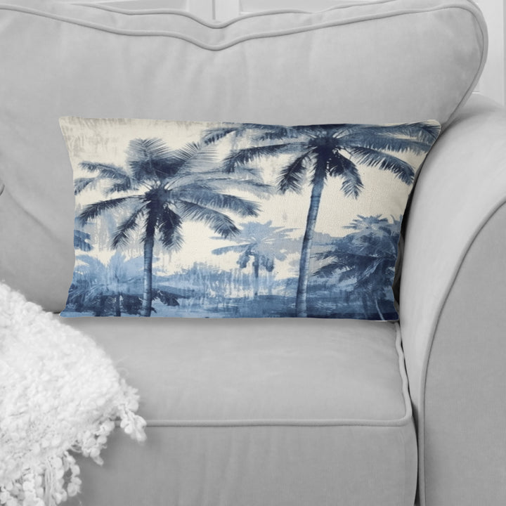 Vintage Blue Palm Trees Shadows II - Palms &amp; Palm Trees Throw Pillow