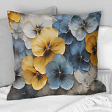 Elegant Yellow And Blue Pansy Petals - Pansies Throw Pillow