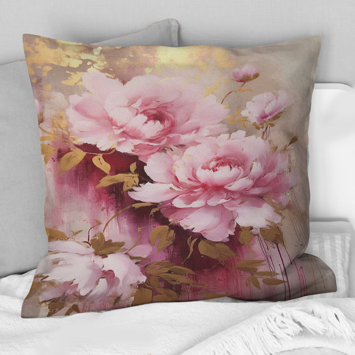 Pink And Gold Peonies In Radiance - Peonies Throw Pillow