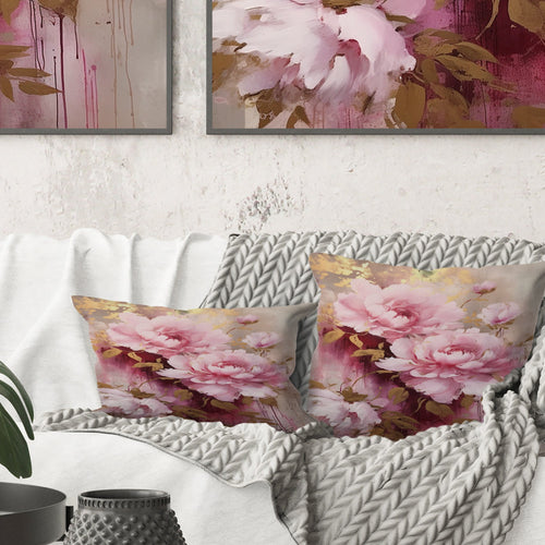 Pink And Gold Peonies In Radiance - Peonies Throw Pillow