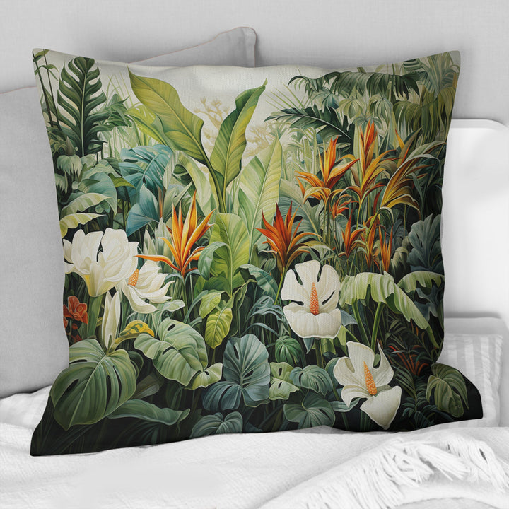 White Contemporary Botany Jungle Wonders - Plants Throw Pillow