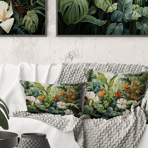 White Contemporary Botany Jungle Wonders - Plants Throw Pillow