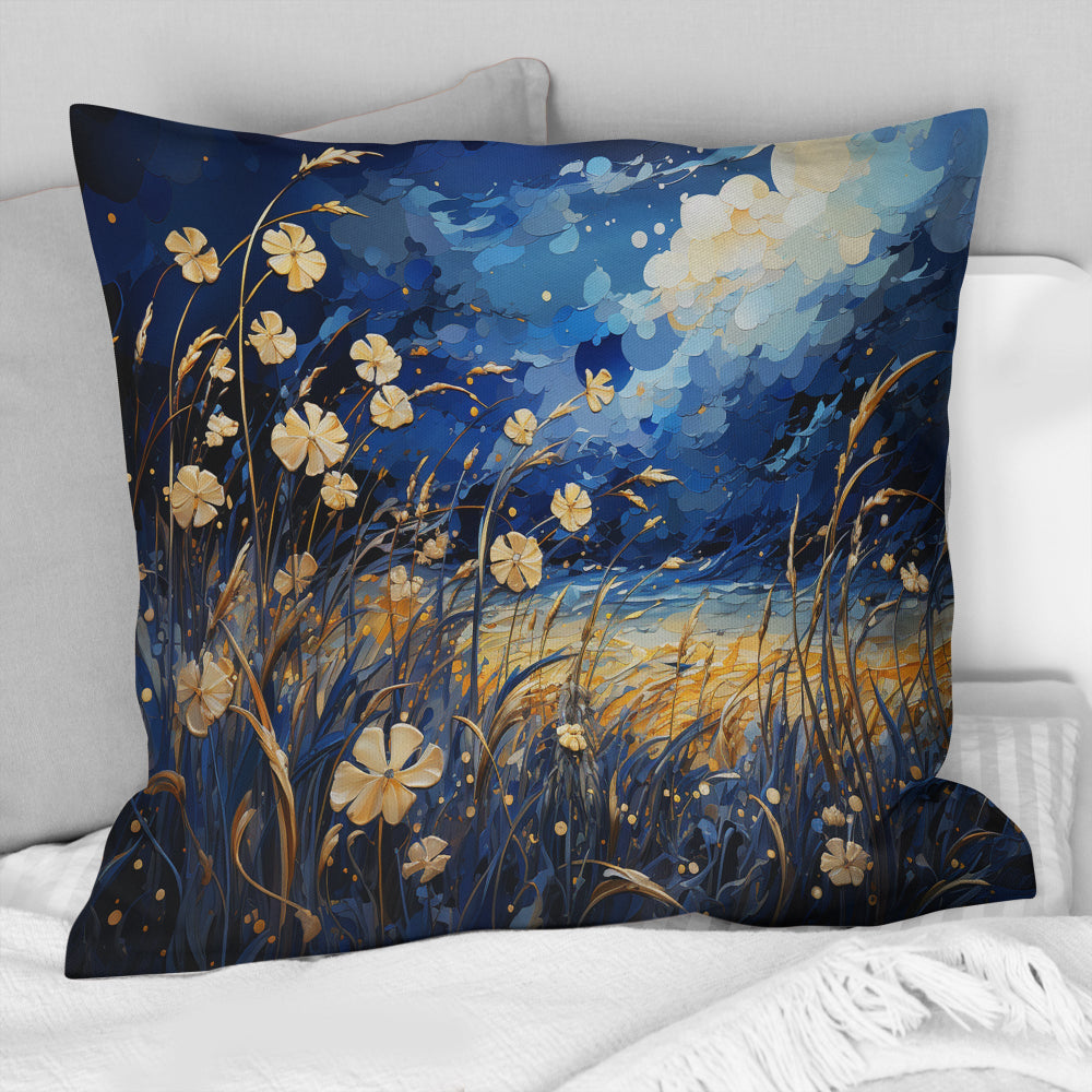 Navy Blue Poppies Field - Meadow Throw Pillow