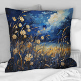 Navy Blue Poppies Field - Meadow Throw Pillow
