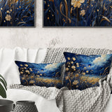 Navy Blue Poppies Field - Meadow Throw Pillow