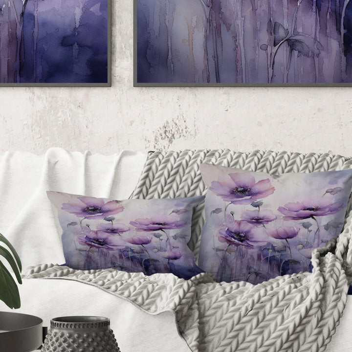 Violet Veil Delicate Poppies Moment - Poppies Throw Pillow