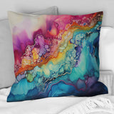 Rainbow Teal And Purple Alcohol Ink I - Abstract Shapes Throw Pillow