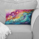Rainbow Teal And Purple Alcohol Ink I - Abstract Shapes Throw Pillow