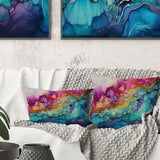Rainbow Teal And Purple Alcohol Ink I - Abstract Shapes Throw Pillow