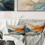 Abstract Orange And Blue River Ink - Abstract Marble Throw Pillow