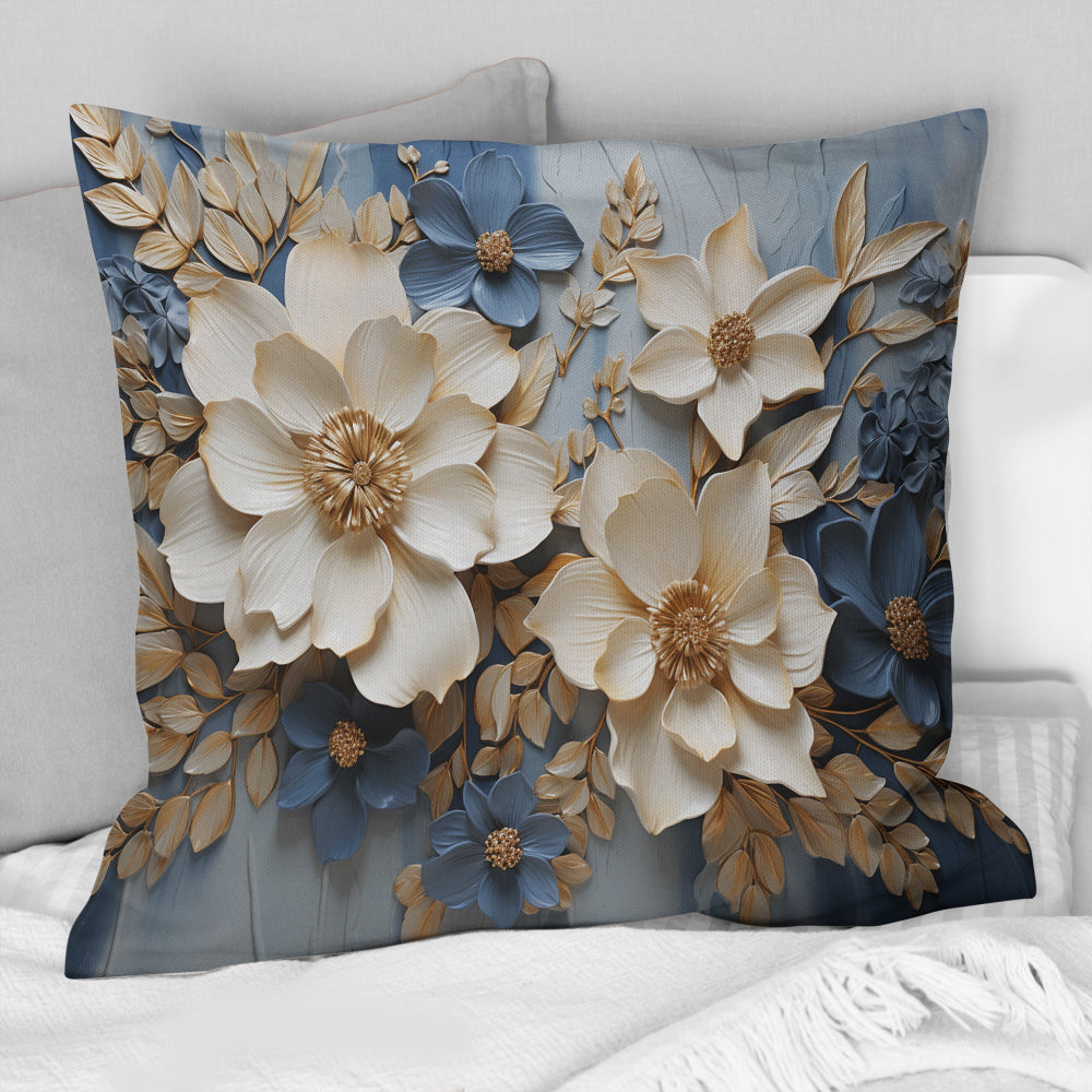 Beige And Blue Seasonal Flowers Composition - Seasonal Flowers Throw Pillow