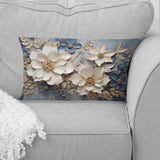Beige And Blue Seasonal Flowers Composition - Seasonal Flowers Throw Pillow