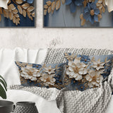 Beige And Blue Seasonal Flowers Composition - Seasonal Flowers Throw Pillow