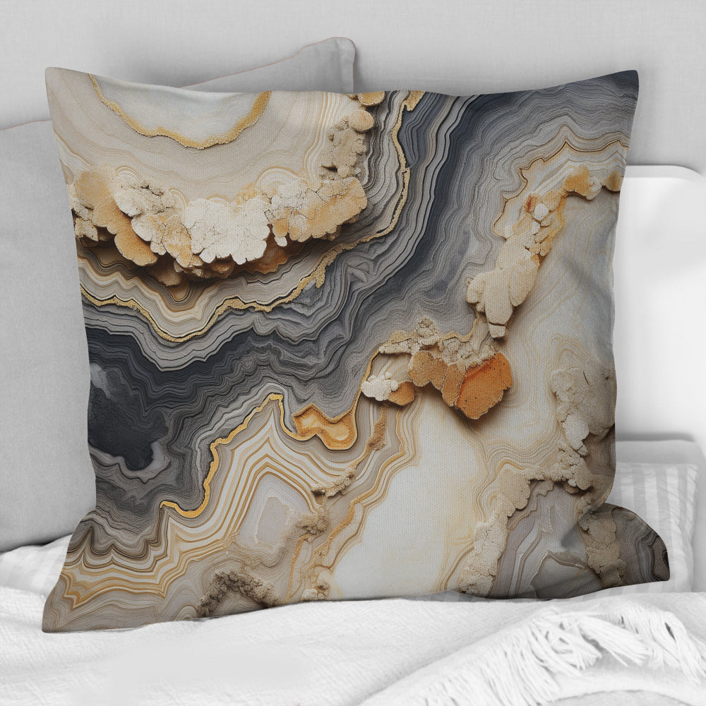 Grey And Orange Minimalism Stone Geode - Stone Geode Throw Pillow