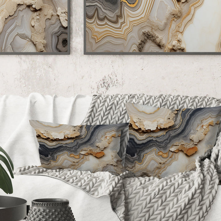 Grey And Orange Minimalism Stone Geode - Stone Geode Throw Pillow