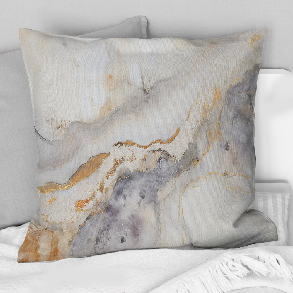 Beige And Gold Stone Geode Scenery Minimalism I - Stone Geode Throw Pillow