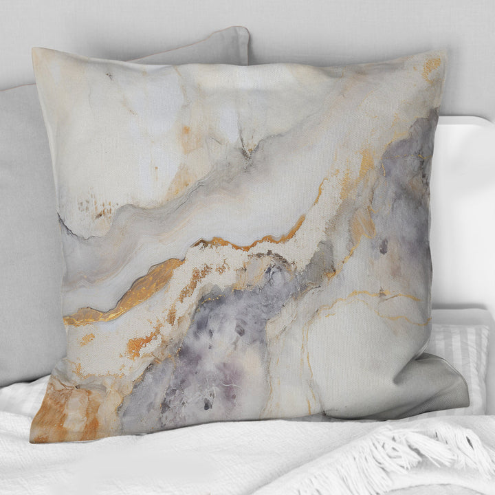 Beige And Gold Stone Geode Scenery Minimalism I - Stone Geode Throw Pillow