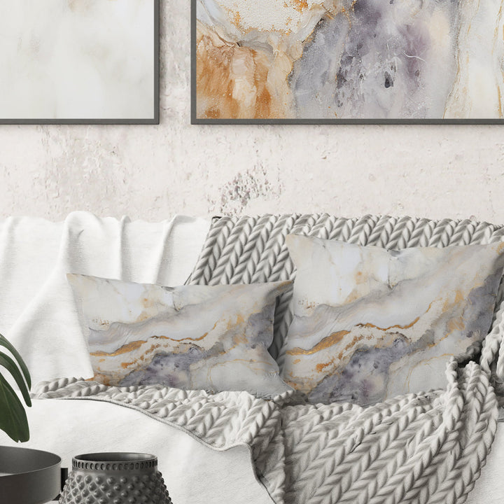 Beige And Gold Stone Geode Scenery Minimalism I - Stone Geode Throw Pillow