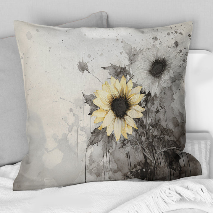 Black And White Sunflowers Florescence I - Sunflowers Throw Pillow