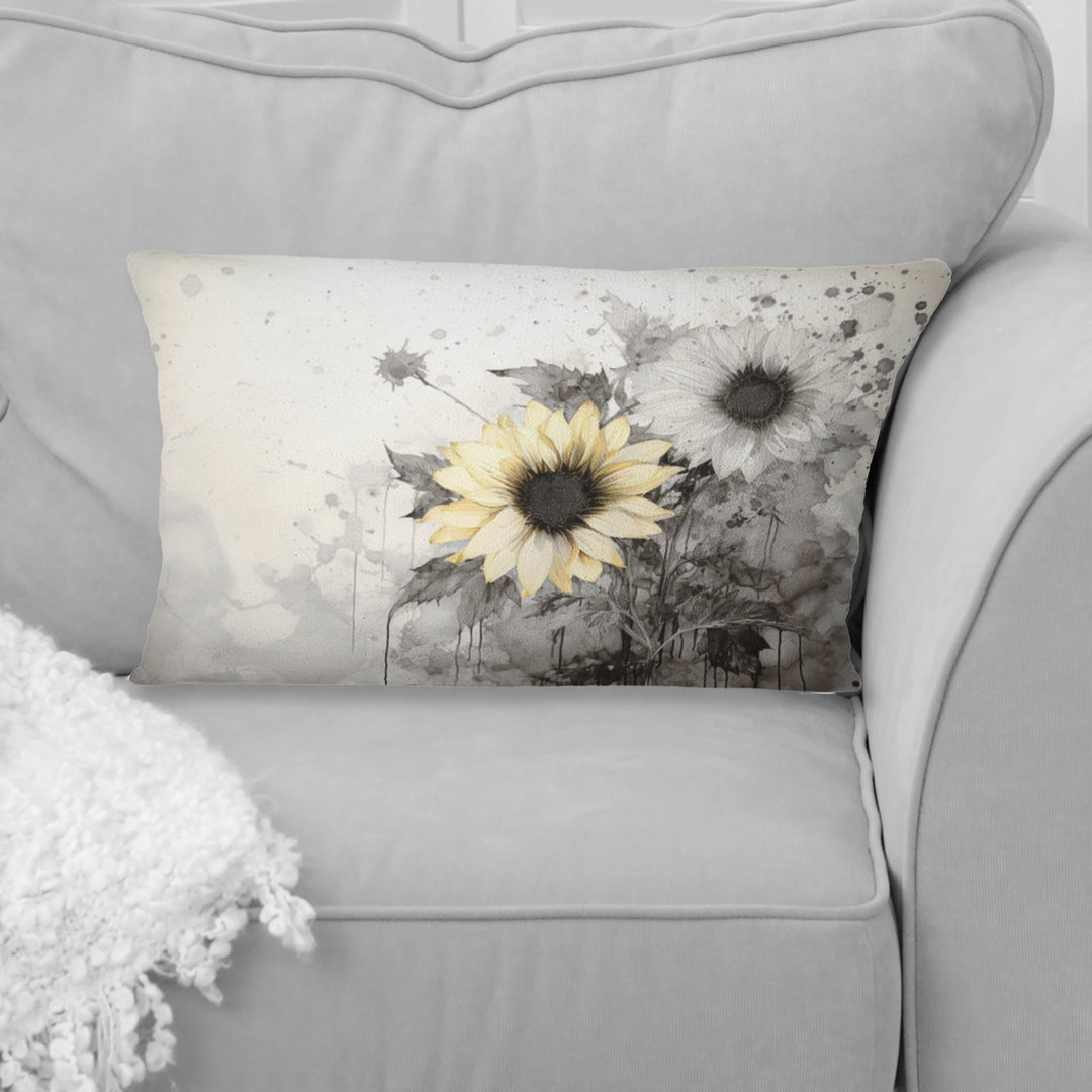 Black And White Sunflowers Florescence I - Sunflowers Throw Pillow