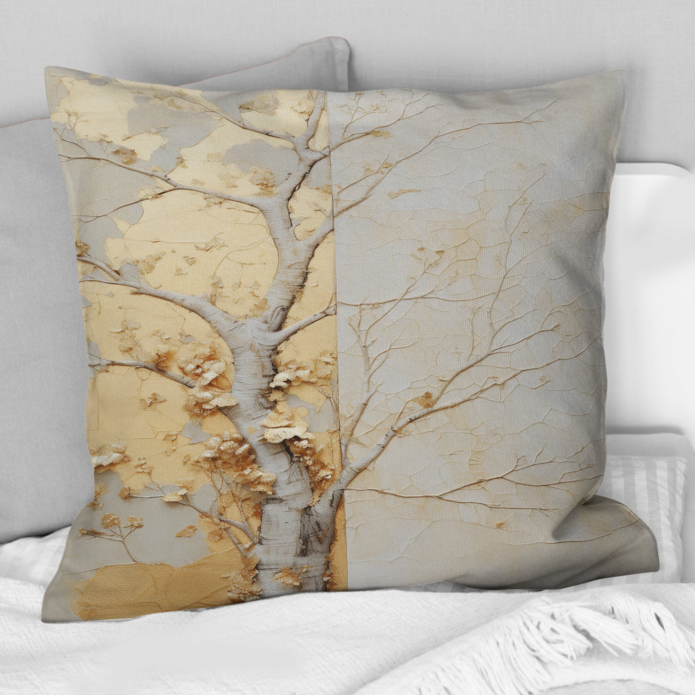 Gold And Beige Tree American Basswood - Tree Amercian Basswood Throw Pillow