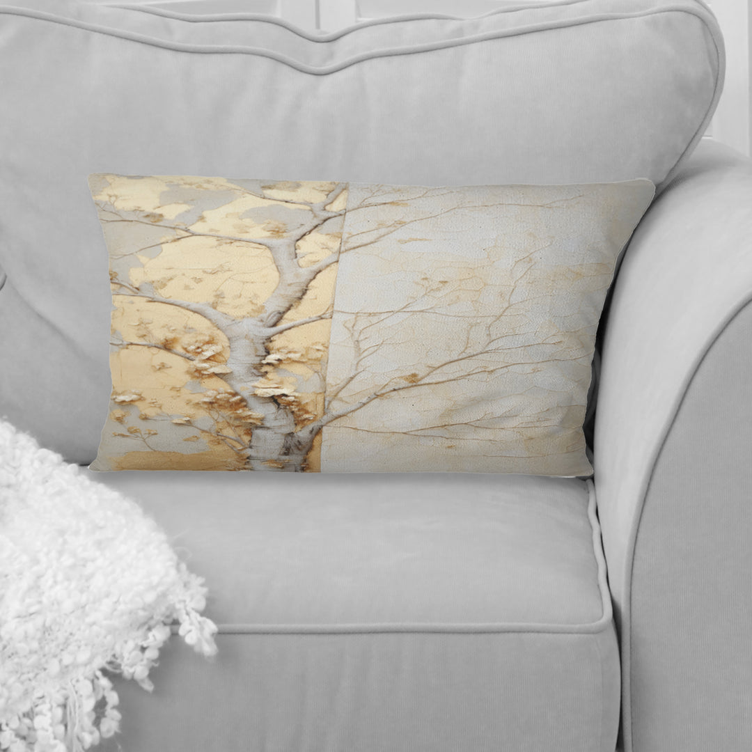 Gold And Beige Tree American Basswood - Tree Amercian Basswood Throw Pillow