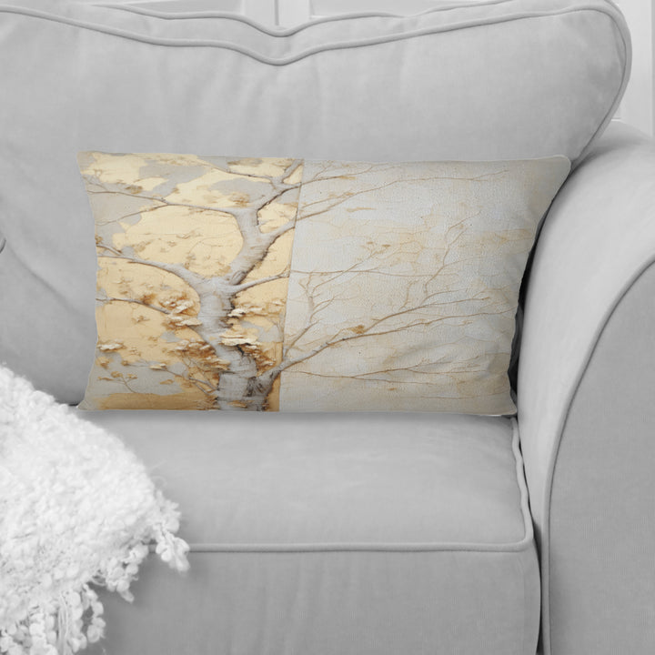 Gold And Beige Tree American Basswood - Tree Amercian Basswood Throw Pillow