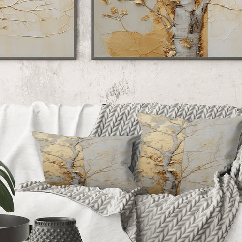 Gold And Beige Tree American Basswood - Tree Amercian Basswood Throw Pillow