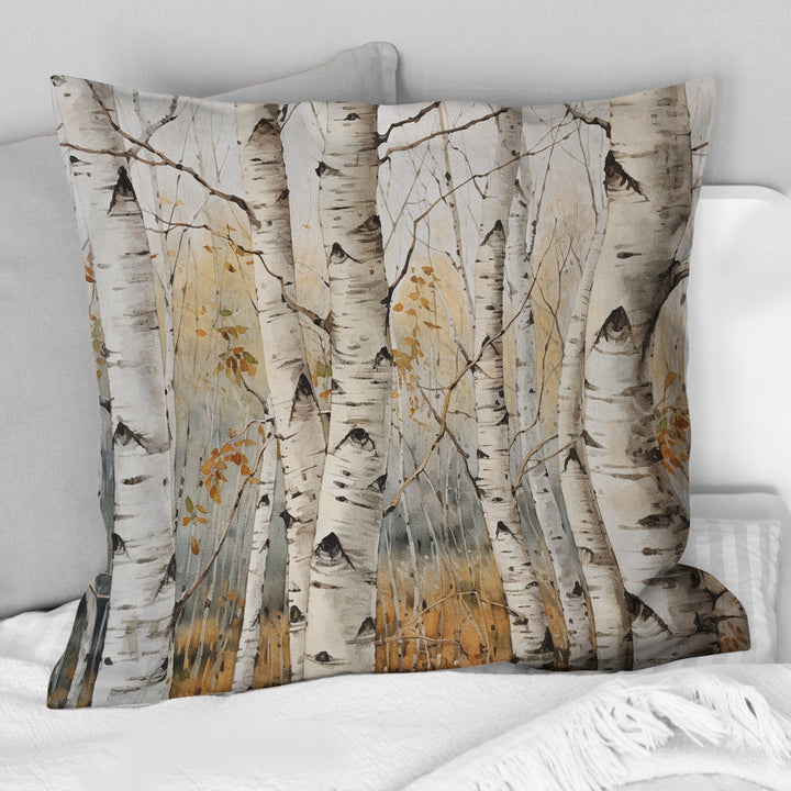 Beige Silver Birch Tree Beauty III - Tree Birch Throw Pillow