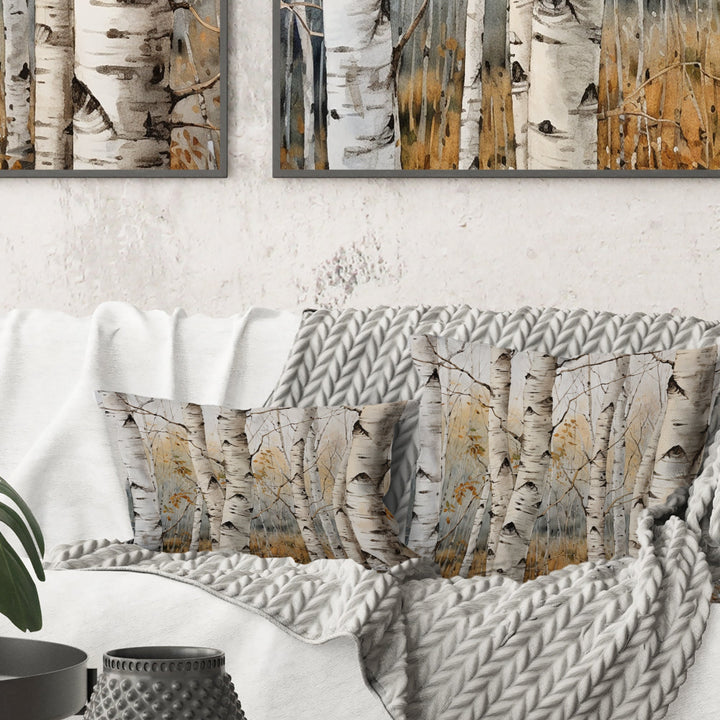 Beige Silver Birch Tree Beauty III - Tree Birch Throw Pillow