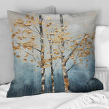 Gold And Blue Trees Harmony III - Trees Throw Pillow