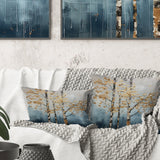 Gold And Blue Trees Harmony III - Trees Throw Pillow