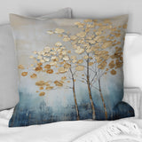 Gold And Blue Trees Harmony IV - Trees Throw Pillow