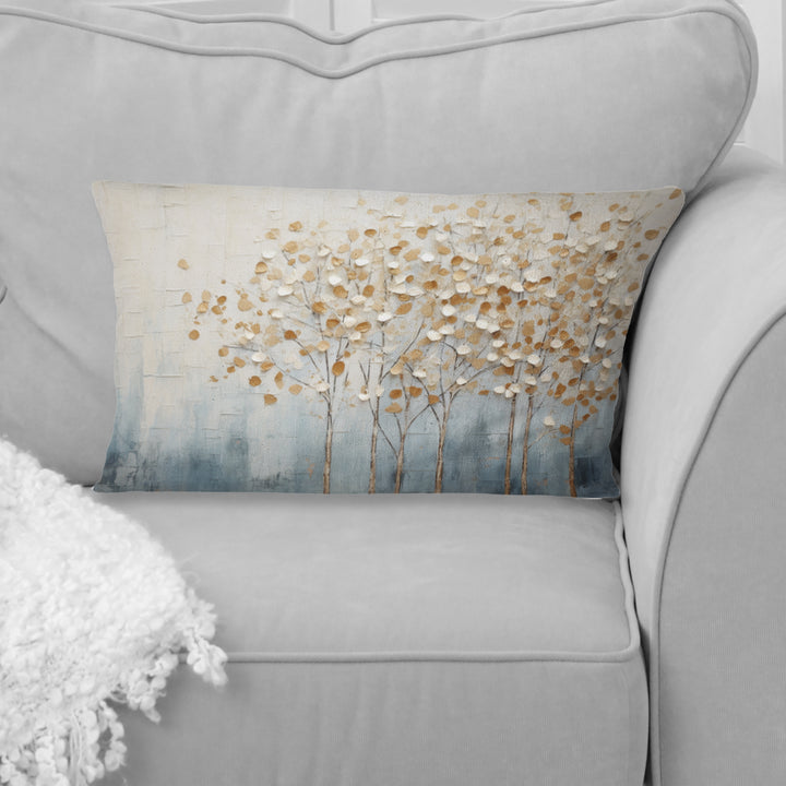 Gold And Blue Trees Harmony V - Trees Throw Pillow