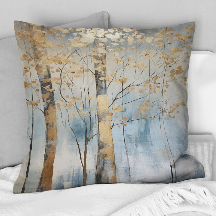Gold And Blue Treasure Trees Scenery II - Trees Throw Pillow