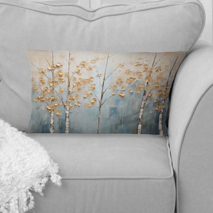 Minimalism Gold And Blue Trees Scenery II - Trees Throw Pillow