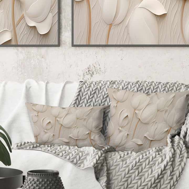 Minimalism White Tulips Symphony - Tulips Throw Pillow
