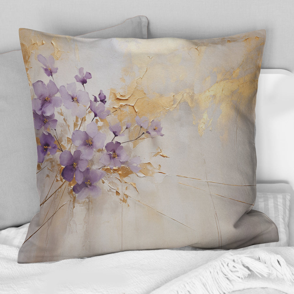 Purple And Gold Adorned Violets Meadow III - Violets Throw Pillow