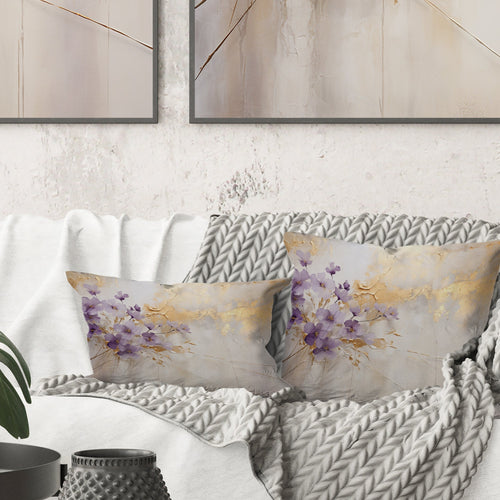 Purple And Gold Adorned Violets Meadow III - Violets Throw Pillow