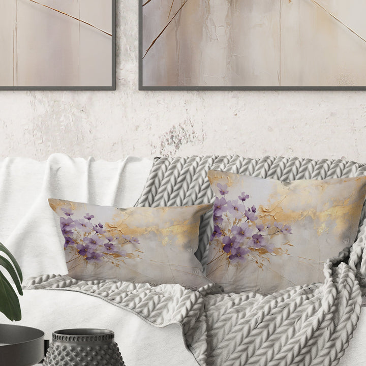Purple And Gold Adorned Violets Meadow III - Violets Throw Pillow