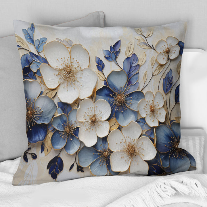 Blue And Gold Minimalism Violets - Violets Throw Pillow